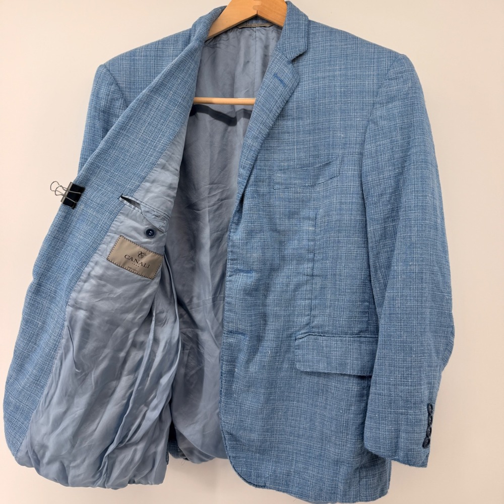 Canali Blazer Mens  Light Blue Wool Silk Linen Blend Two Button Made in Italy